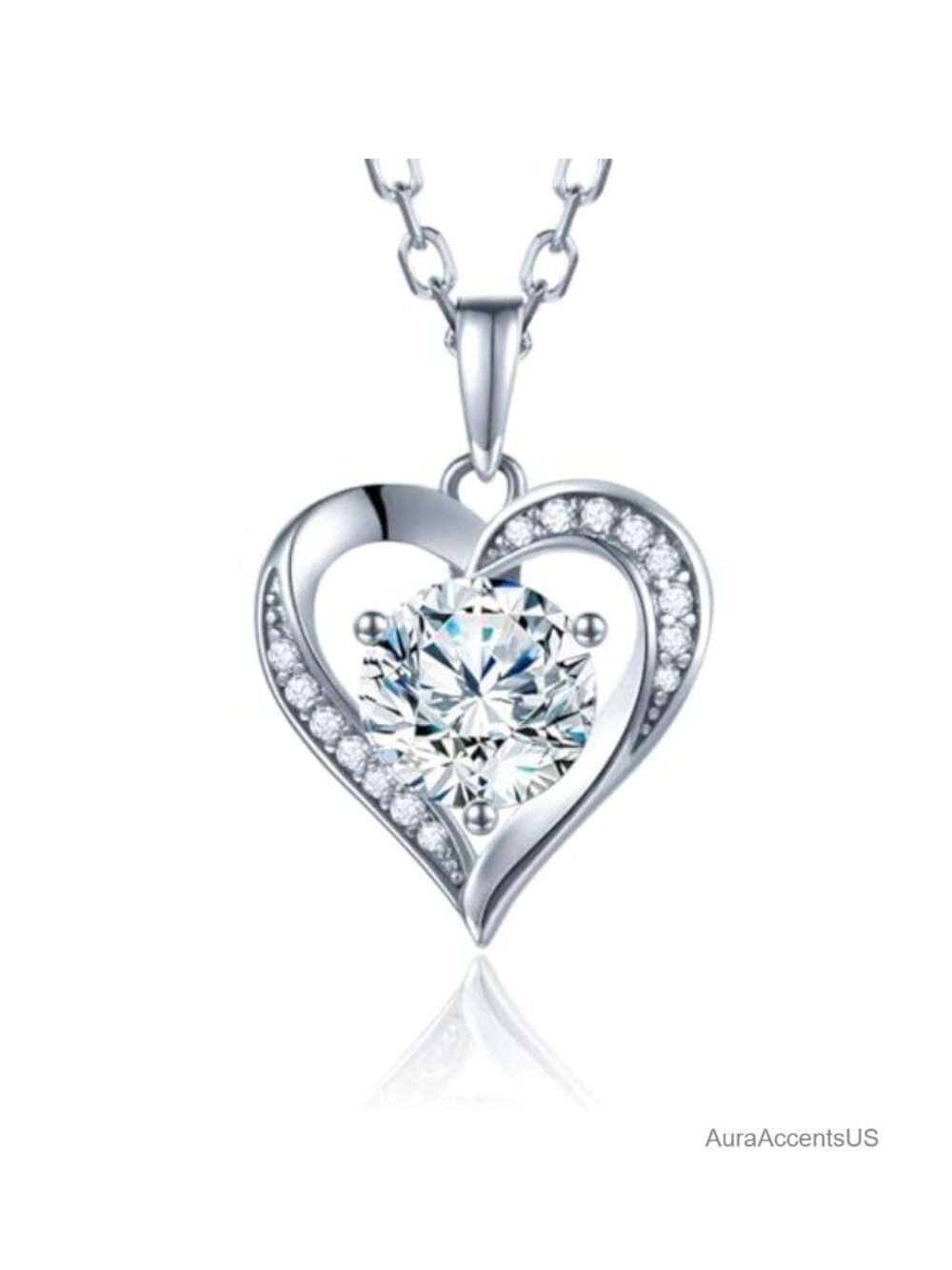 Moissanite Heart Necklace 1.0ct Sterling Silver 18k White Gold Plated
